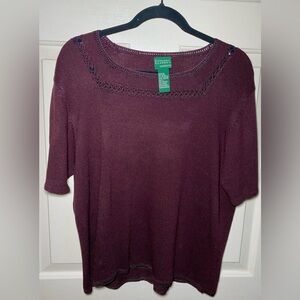Vintage Country Classics by Koret‎ Maroon Sweater Short Sleeve Beaded Trim L